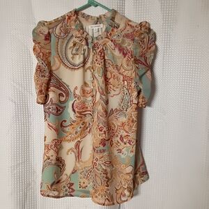 Blu Pepper Paisley Ruffle Sleeve Blouse - Cream, Mint & Rust
